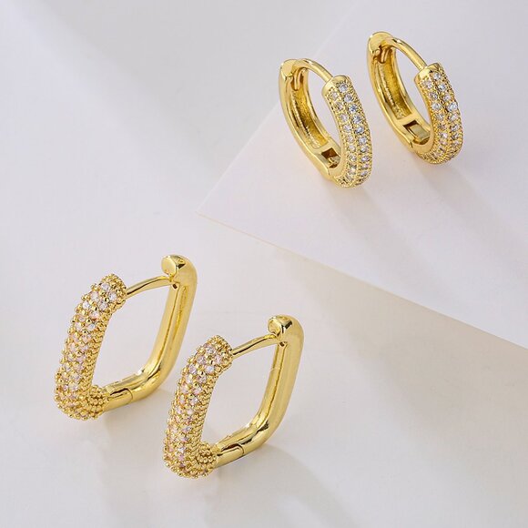 3/$35 18k Gold Plated Copper Hoop Earrings Huggies Cubic Zirconia Diamond - Picture 5 of 6